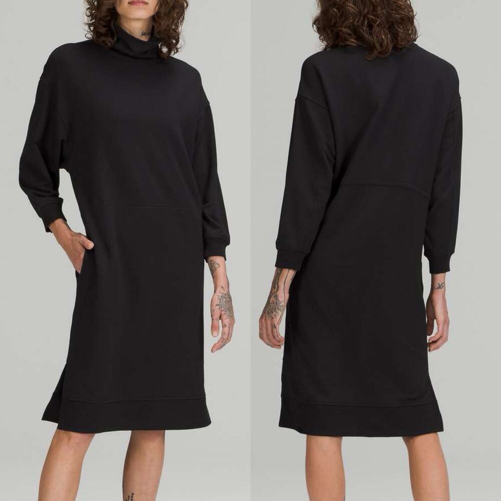 Lululemon Modal Fleece Funnel Neck Sweatshirt Dress Womens 8 Black Pockets